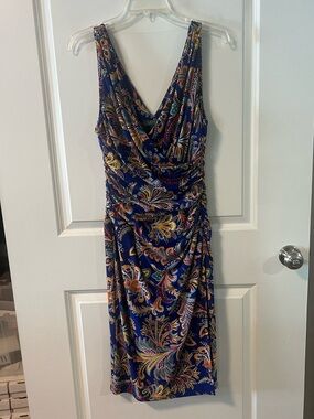 Ralph Lauren Blue Multicolor Paisley Sleeveless Midi Dress